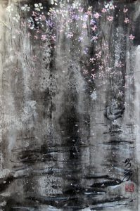 «Дождь». Тушь, бумага, минеральные краски 2016 г. 61х40 см.
